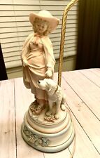 Beautiful Antique Victorian Lady Porcelain Figurine w Dog Table Lamp & Shade 29