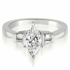 0.65Cttw Sterling Silver Marquise And Baguette  Simulated Diamond 3 Stone Ring picture