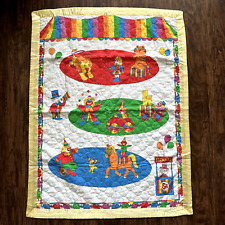 Handmade Circus Baby Quilt Primary Colors Animals Clowns Satin 44 X 33 Inches picture