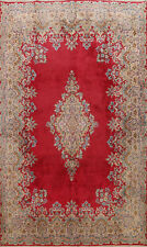 Vintage Red Floral Open Field Kirman Area Rug 9x12 Wool Handmade Carpet picture