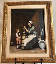 Vintage OIL PAINTING c1950s. Repro of Master Wk: CHURNING WOMAN. picture