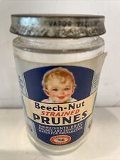 Vintage Beech-Nut Baby Food Jar w Blue Label & Metal Lid 1950-60's Prunes V GOOD picture