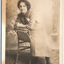 ID'd c1910s Young Lady Smirk RPPC Girl Smile Rasta Hat Photo Alta English A156 picture
