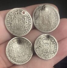 1700s 1 Reales Spanish Colonial Silver Old Coin Pirate Golden Era Hole 1u. picture