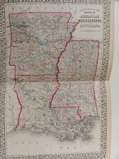1873 Mitchell's Map of Arkansas, Mississippi, Louisiana, Authentic Hand-Colored picture