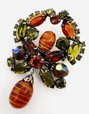 REGENCY Autumn Rhinestone & Art Glass Dangle Brooch Unsigned Vintage Jewelry picture