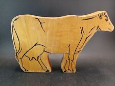 Wooden Double Side Drawn On Cow Figurine Vintage  picture