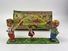 Vintage TPS Girl Skipping Jumping Rope Tin Litho  Wind Up Toy Japan Fantastic picture