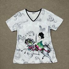 Vintage Betty Boop Scrub Top Womens Size S White Short Sleeve Work Wear V Neck picture