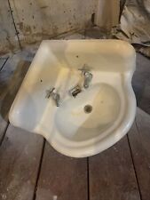 Antique Vintage 1930s Kohler Cast Iron White Porcelain Bath Corner Sink picture