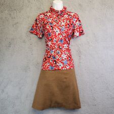 VTG 70's Graff Floral Polyester Shirt & A-line Skirt Outfit Set Size 12 picture