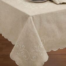 French Perle Embroidered Polyester Linen Tablecloth 60 in x 84 in picture