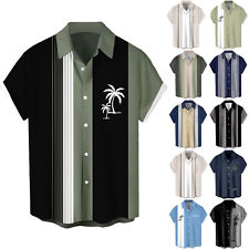 Men Hawaiian Shirt,Vintage Button Down Bowling Shirts Short Sleeve Beach Shirt-& picture