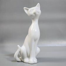 Vintage OMC Siamese Cat Figurine Japan Porcelain White Mid Century Modern 7 1/2