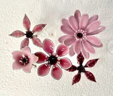 Vintage Bovano Of Cheshire Enamel & Copper Metal Flowers 5 Pink Stemmed Blossoms picture