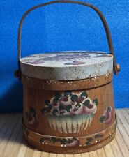 Antique Firkin Sugar Bucket w Lid Handle Rustic Primitive Farmhouse 7 in. Tall picture