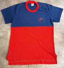 Vintage 1970’s Nike Logo White Orange Tag Made in USA Navy Red Mesh Shirt Medium picture