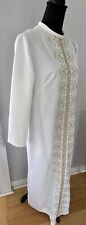 Vintage 60s 70s Evening Dress Kaftan Maxi Length Gold White 58” Embroidery Mod picture