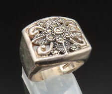 925 Silver - Vintage Floral Marcasite Square Signet Ring Sz 5.5 - RG24846 picture