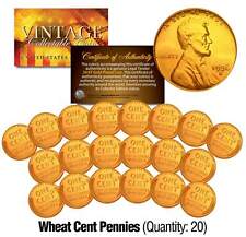 Lot of 20 Lincoln WHEAT Pennies US Coins 24K GOLD PLATED Lincoln Cent Penny picture