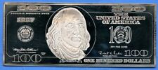 1997 Benjamin Franklin $100 Federal Reserve Note 4 oz .999 Fine Silver Bar  picture