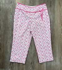 Bamboo Traders Sz 16 Pink White Floral Embroidered Cropped Capri Pants Spring picture