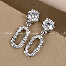 Moissanite Drop/Dangle Earrings 3 Carat Excellent Round Cut Solid 14K White Gold picture