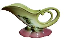 Vintage MCM Hull Pottery Green & Pink Cornucopia Vase W10-11 Woodland 11IN Long picture