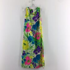 VTG 1960s Yellow Pink Blue Floral Print Back Zip SS Maxi Dress Womens Size S picture