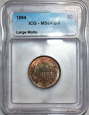 ICG MS-64 BN 1864 Two Cent Piece, Richly Toned w/ Lots of Subdued Red picture