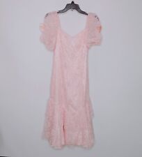Vintage 80s Pink Lace Dress Size 7/8 Union Made Puff Sleeves picture