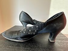 Antique 1910s black satin embroidered beaded evening dancing shoes ASIS picture