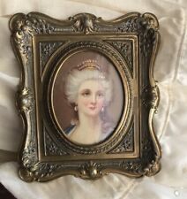 Antique Print Portrait Woman w Tiara & Earrings  Metal Frame Convex Glass 6x5 picture