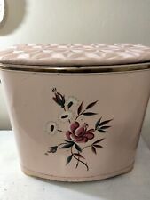 Vintage MCM Detecto Pink Metal Hamper With Gold Accents & Tole Roses 21x13x19.5