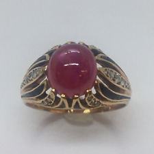 Victorian Circa 1880s Cabochon Natural Ruby Diamond Ring 14K Antique Yellow Gold picture