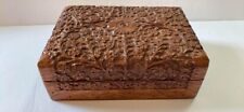 Gorgeous Handcarved Antique Rosewood Box with Red Velvet Interior 7”x5”x3” picture