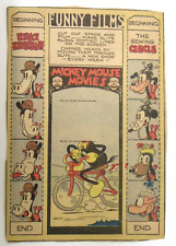 1934 Sunday Newspaper cut-out MICKEY MOUSE MOVIES Horace Horsecollar bike Disney picture