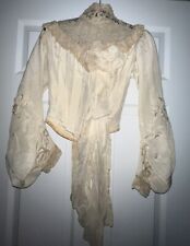 Antique Original 1860s Silk Blouse Boning & Seed Pearl Detail Lace Collar picture