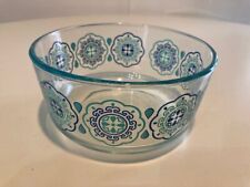 Pyrex Glass 1 Qt. Bowl With Aqua & Blue Medallion Pattern #7201 Vintage Rare picture
