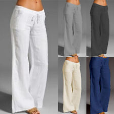 New Ladies Home Leisure Yoga Loose Cotton Linen Wide Leg High Waist Flared Pants picture