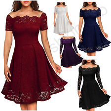 Women's Vintage Lace Boat Neck Formal Wedding Cocktail Evening Party Swing Dress picture