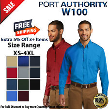 Port Authority W100 Mens Long Sleeve Button Down Carefree Poplin Pocket Shirt picture