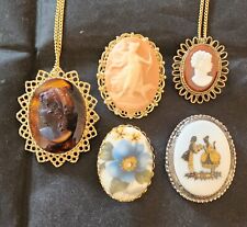 Lot of 5 Vintage Lady Head Cameo Quality Pin Brooch Beautiful Costume Jewelry picture
