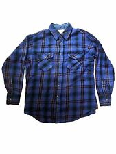 Vintage 70s Sears Mens Store Flannel Shirt Men's Size Large Blue Plaid picture