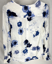 LUCKY BRAND SHIRT Size Medium White Blue Floral Viscose Boho Peasant Top picture