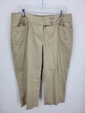 Lane Bryant Pants Womens 14 Tan Khaki Cropped Flat Front Pockets Double Button picture