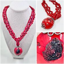 RARE Antique OOAK 925 Sterling Natural BLOOD Red Huge Momo Coral beaded Necklace picture