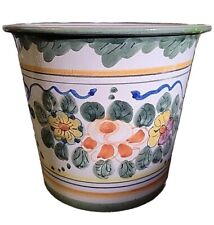 Vintage Hand painted Italian Majolica Signed Deruta Pottery - Floral Pot Planter picture