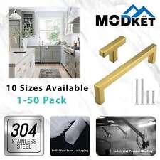 Gold Square Brushed Satin Brass Cabinet Handles Pulls Kitchen Stainless Steel picture