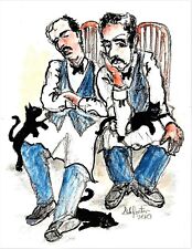 Cats And Two Resting Waiters, Restaurant Art, Cat Art Print, Cat Wall Decor, Cat picture